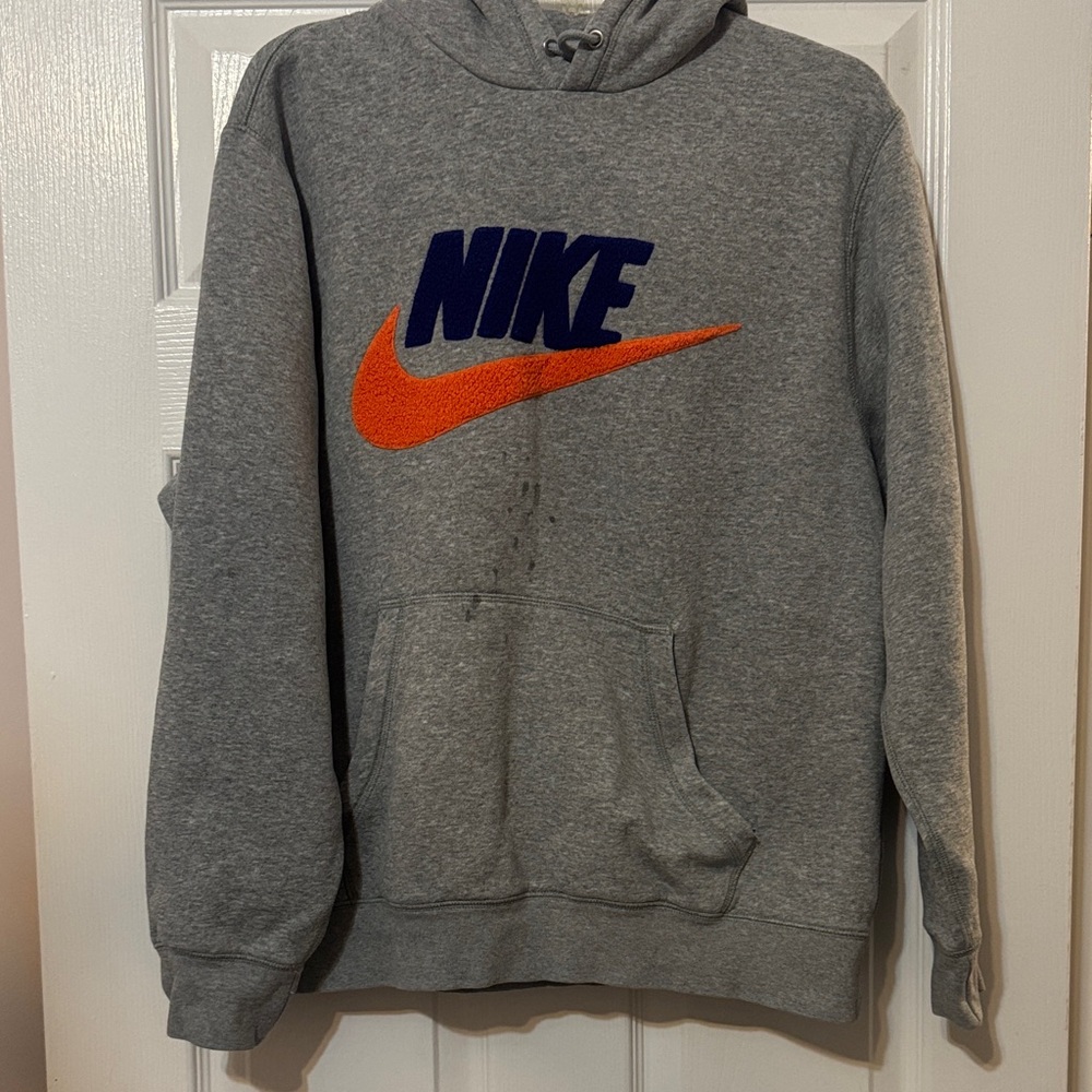 Nike Gray Hoodie with Orange Swoosh. Medium